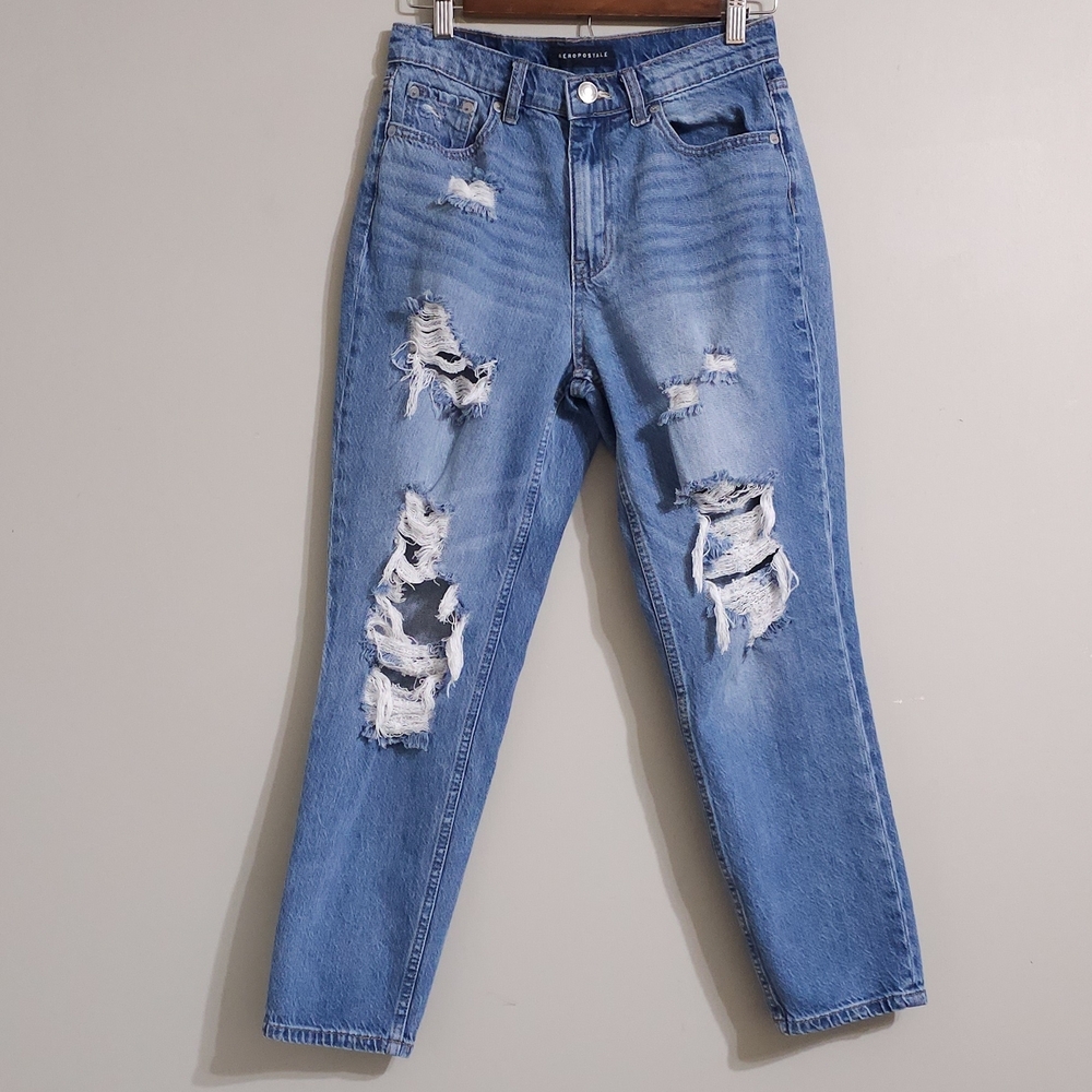 Women's Blue Distressed Jeans - Picture 2 of 5